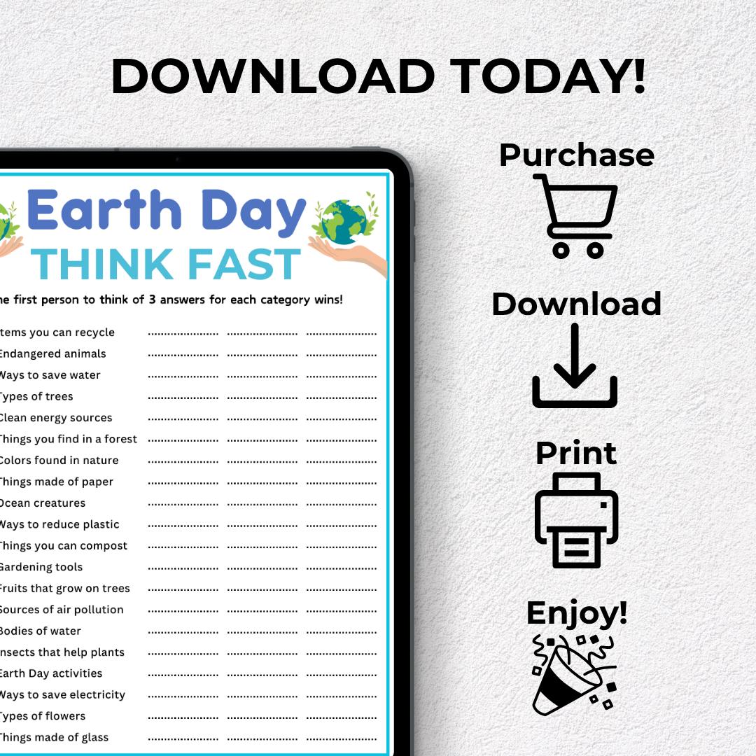 Earth Day Think Fast Game! Printable Earth Day Games, Think Quick ...