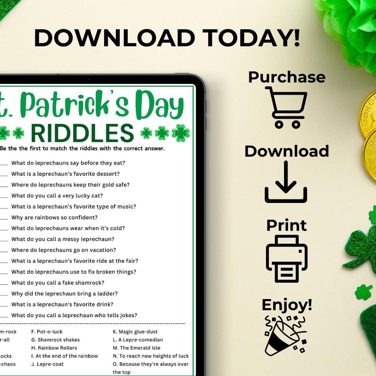 St. Patrick's Riddles Game With Answers, Printable St Patrick's Day ...