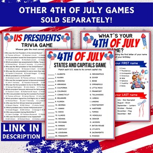 4th of July State Nickname Match up Game, Printable 4th of July Game ...