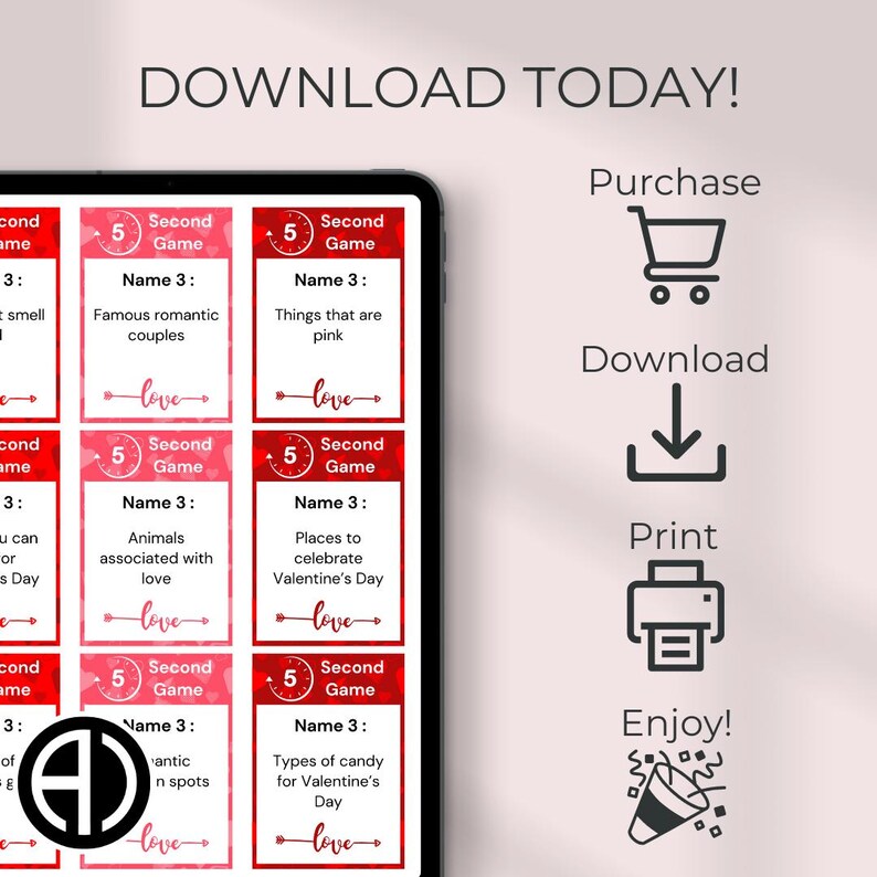 Valentine's Day 5 Second Game, Valentines Party Game, Printable ...