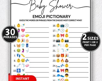 Baby Shower Emoji Game, Baby Phrases Emoji Game, Minimalist Baby Shower Emoji Pictionary, Printable Baby Shower Games, Fun Emoji Trivia Quiz