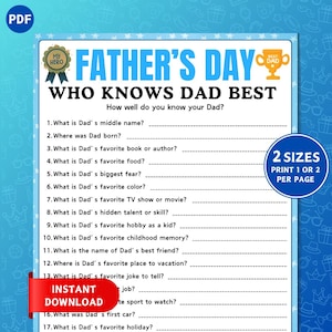 Festa del papà: il gioco migliore per chi conosce papà, gioco per la festa del papà, quiz per papà, giochi con papà, attività stampabili per la festa del papà per bambini e adulti