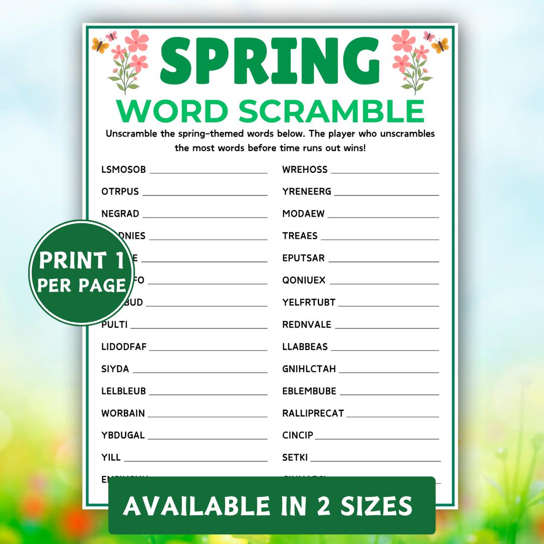 Spring Word Scramble Game, Printable Spring Games, Activity Word Game ...