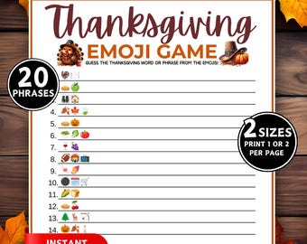 Thanksgiving Emoji Game, Thanksgiving Party Game, Friendsgiving Games, Trivia Game, Fall Activities, Fun Printable Games for Kids and Adults