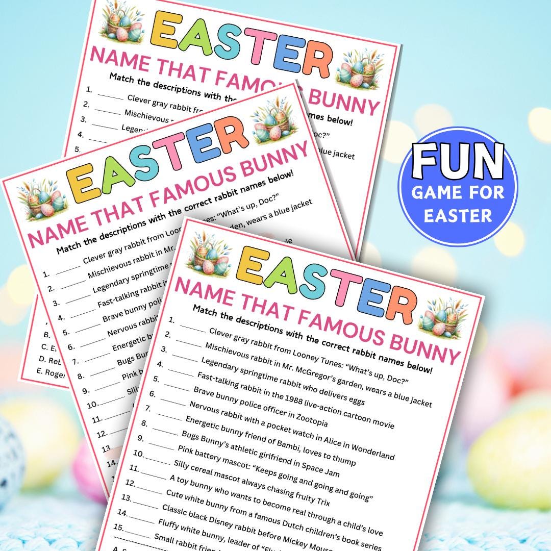 Easter Name the Famous Bunny Game, Printable Easter Game, Easter Trivia ...