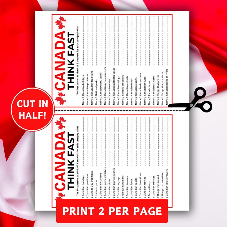 Canada Day Think Fast Game! Printable Canada Day Games for Kids and ...