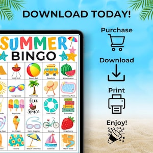 Summer Bingo, 30 Printable Summer Bingo Cards, Summer Activity, Beach Bingo Game, Summer Party Game, Vacation Games, Kids Summertime Games image 12