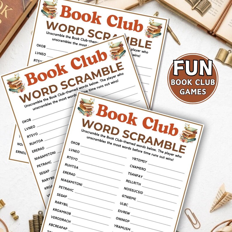 Book Club Word Scramble Game, Printable Games for Book Clubs, Fun ...