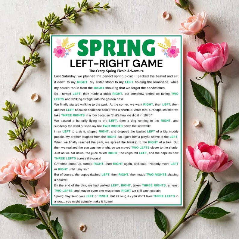 Spring Left Right Game, Spring Printable Games for Kids Teens Adults ...