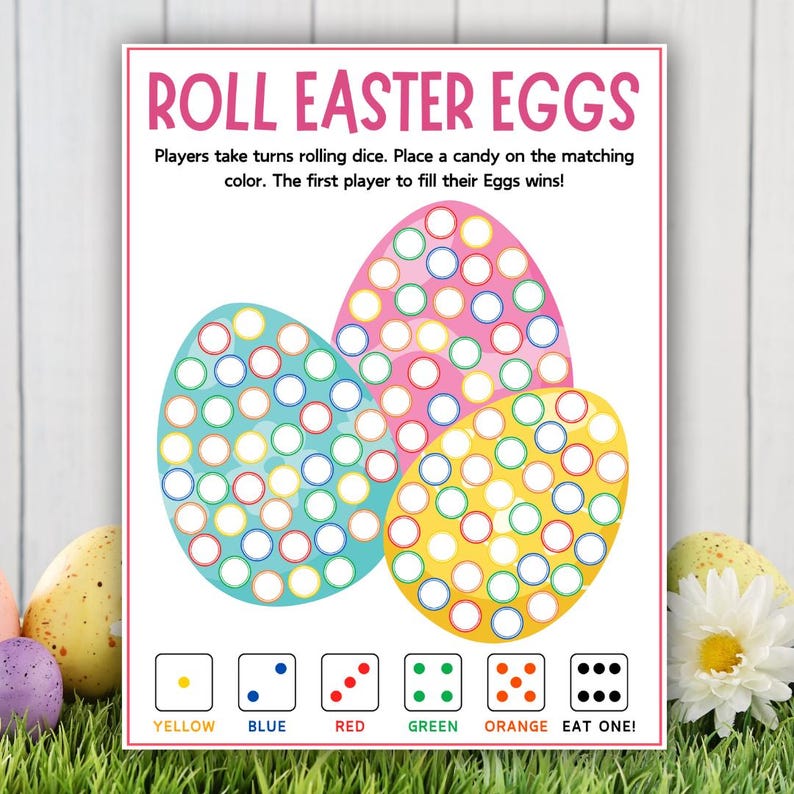 Roll an Easter Egg Game, Easter Egg Roll, Easter Printable Game, Roll A ...
