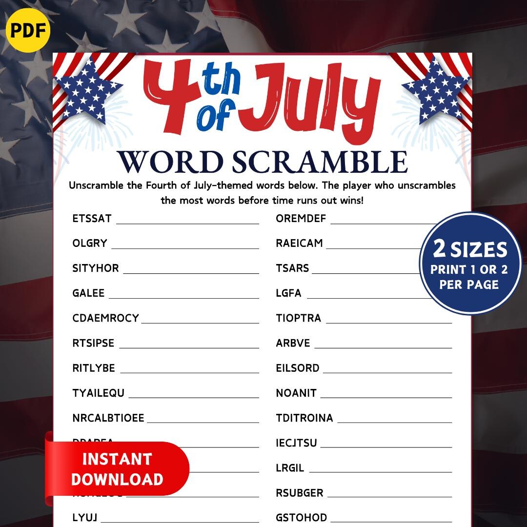 Buy 4th of July Word Scramble Game, Printable Independence Day Party ...