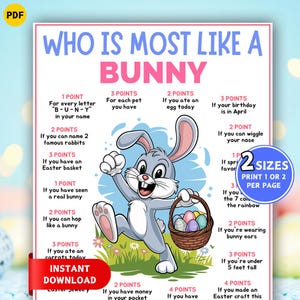 Easter Games Printable, Who Is Most Like a Bunny Game, Easter Party Games, Group Games, Icebreaker Game, Easter Activity For Kids & Adults