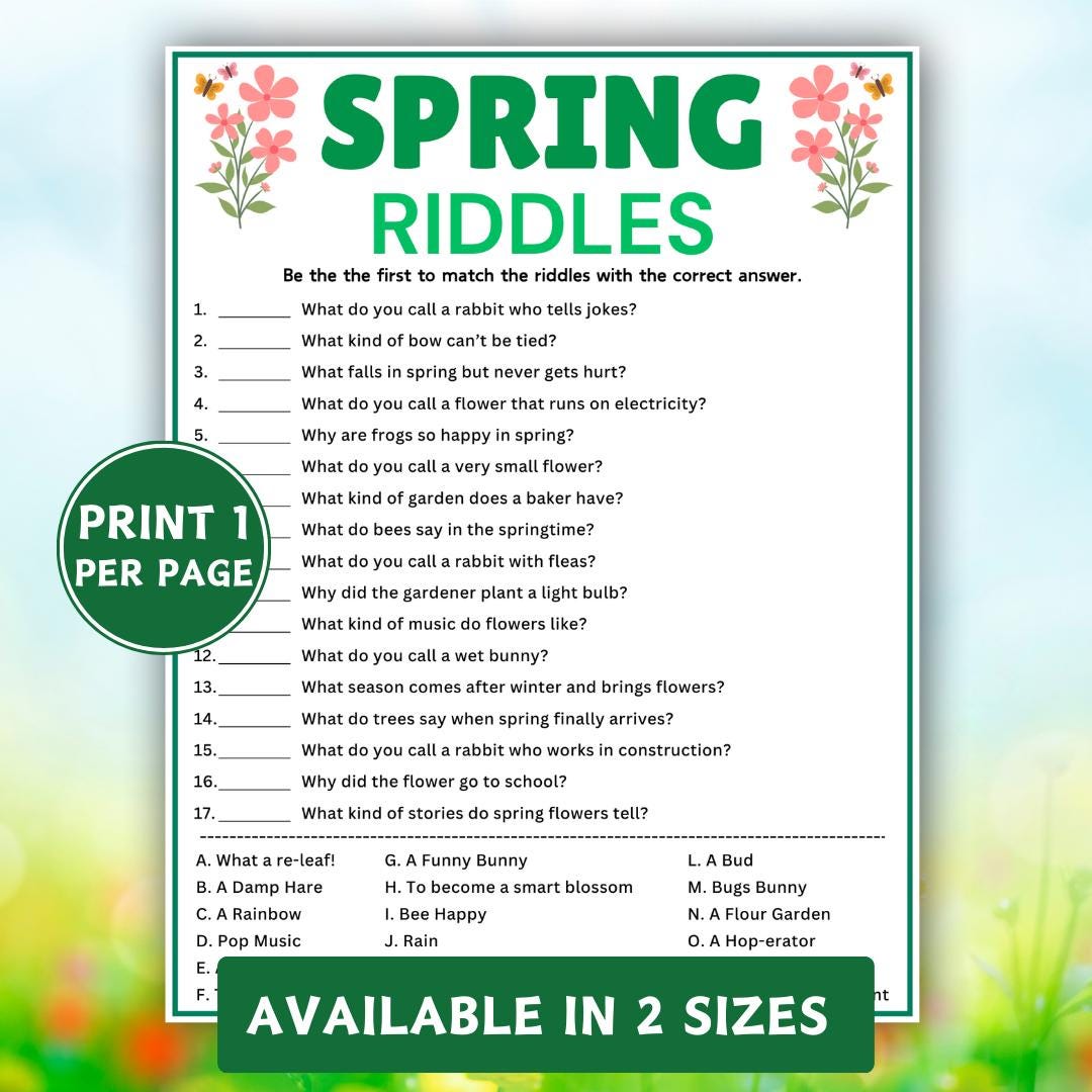 Tricky Spring Themed Riddles Spring Riddle Game, Printable Spring Trivia Game, Riddle Quiz, Senior ...