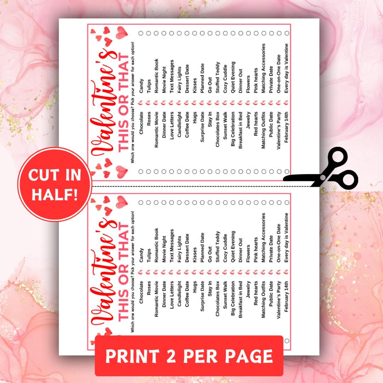 Printable Valentine's Day This or That Game, Would You Rather Questions ...