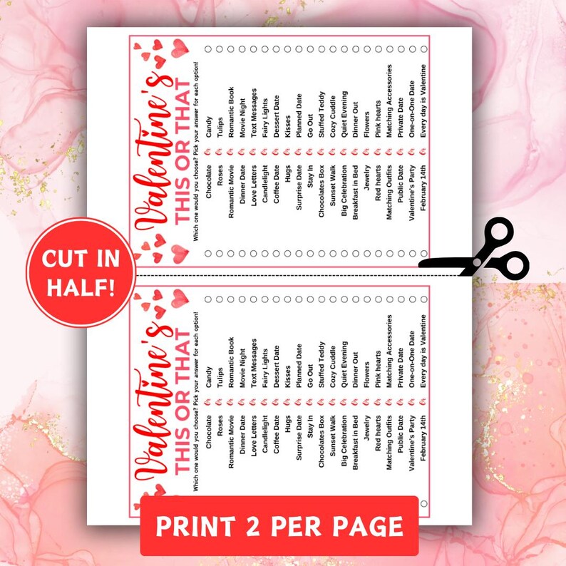 Printable Valentine's Day This or That Game, Would You Rather Questions ...