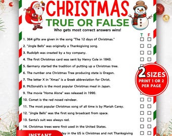 Christmas True or False Game, Printable Christmas Game, Christmas Trivia, Family Christmas Quiz, Holiday Office Party Game, Friendmas Family