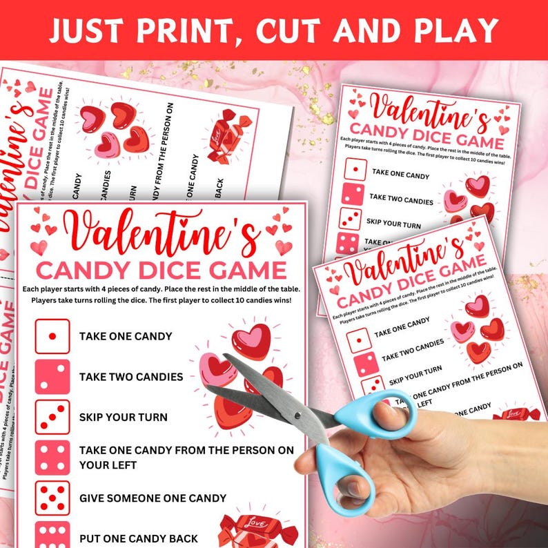 Valentine's Day Candy Dice Game, Printable Valentines Dice Game, Candy ...