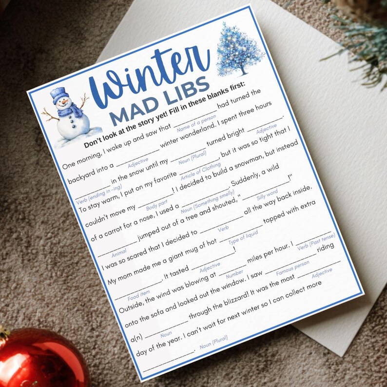 Winter Mad Libs, Printable Winter Game, Winter Party Games, Office ...