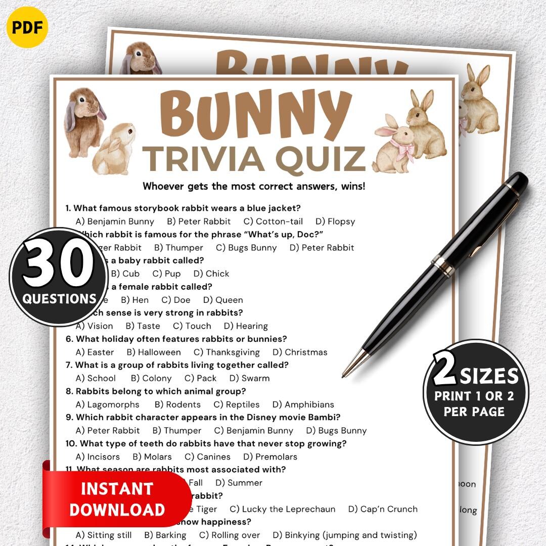Bunny Trivia Game, Easter Trivia Quiz, Spring Rabbit Trivia, Spring ...