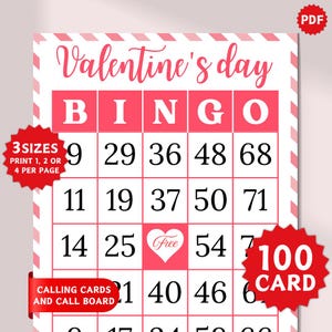 100 Valentine's Day Bingo Cards, Valentines Party Game, Valentines Bingo, Printable Games, Valentines Activity, Bingo Game for Kids & Adults