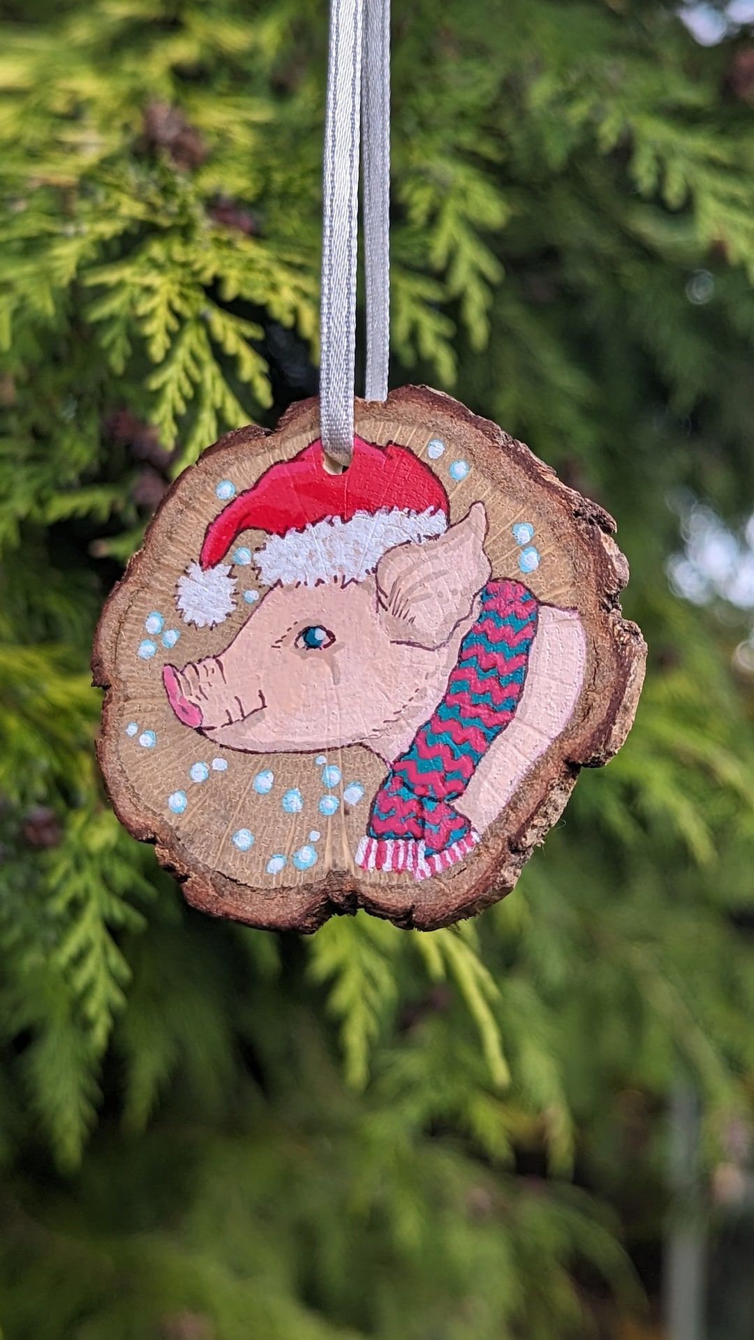 Woodland Animals Christmas Tree Wooden Decoration Santa Hat Etsy