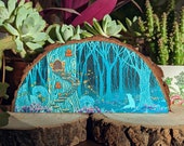 Hand Painted White Fox Enchanted Forest Magical Fairytale Fairy Door Fox Starry Night Folk Art Wildlife Nature Wood Art