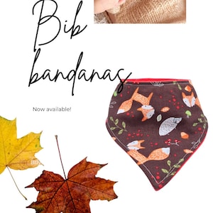 Cotton brown fox baby bib bandana | snap-on baby bib | baby gift, stocking stuffers fox gift | christmas