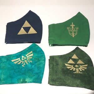 4- pack Green cartoon face mask with nose wire & filter pocket •  gift |  • Youth face mask birthday gift