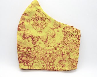 Yellow mandala face mask covers with nose wire & filter pocket •Holiday Gift for her • small  •