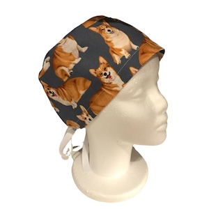Cuffia chirurgica Corgi con lacci – Regalo per studenti veterinari, amanti dei cani e amanti degli animali / Cuffia in cotone