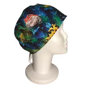 Frog-Themed Scrub Cap | Jungle Medical Surgical Hat | Unisex Nurse & Doctor Head Cover | Adjustable Cotton Scrub Hat
