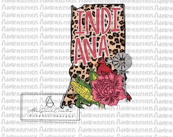 Estado de Indiana, png dibujado a mano, imágenes prediseñadas de Indiana, diseño de sublimación de Indiana, descarga digital