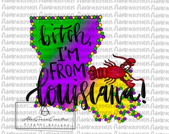 Mardi gras png, estado de Luisiana, png dibujado a mano, diseño de sublimación de tigres, descarga digital de Luisiana