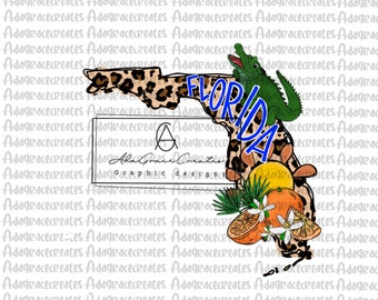 Estado de Florida, png dibujado a mano, imágenes prediseñadas de Florida, diseño de sublimación de Gators, descarga digital