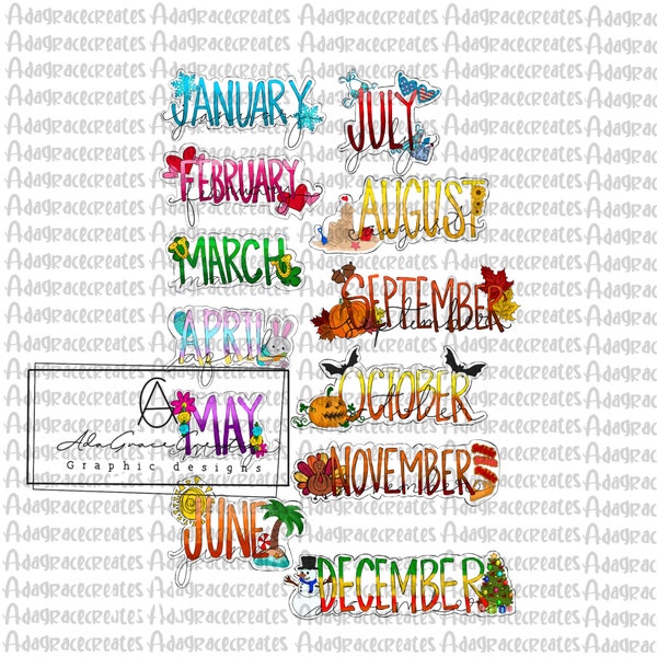 Hand Lettered Month Covers Planner Stickers - Printable Planner Stickers, Months of the Year Covers Stickers, Cover ups - CUT FILES