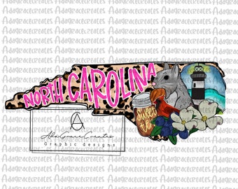 Estado de carolina del norte png, imágenes prediseñadas dibujadas a mano, imágenes prediseñadas de carolina del norte, diseño de sublimación de carolina del norte, descarga digital