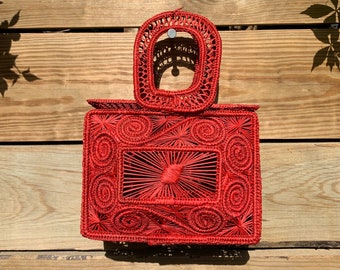 Woven Red Top Handle Bag