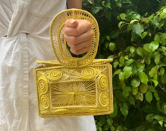 Woven Yellow Top Handle Bag