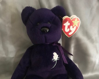 Original Ty Purple Princess Teddy Bear Beanie Baby with Tag