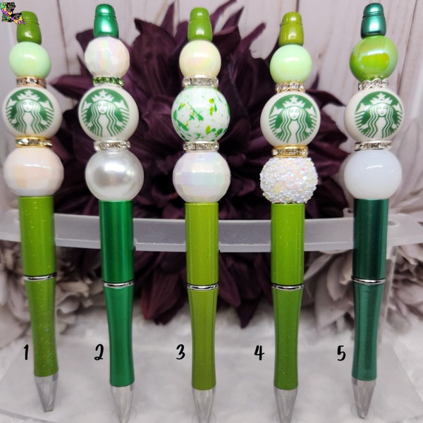 Pretty Pen Starbucks Collection, Valentine gift, Bling Pens, Starbucks Lovers, Handmade, Green Ink Pen