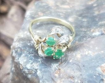 Emerald / Diamond / 14k Gold / Cocktail / Ring