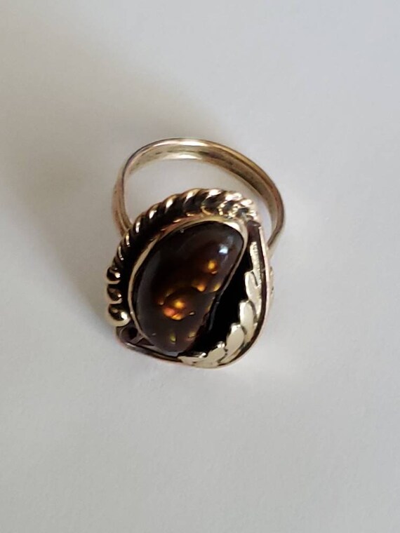 Fire Agate 14k Yellow Gold Navajo Style Ring / Nat