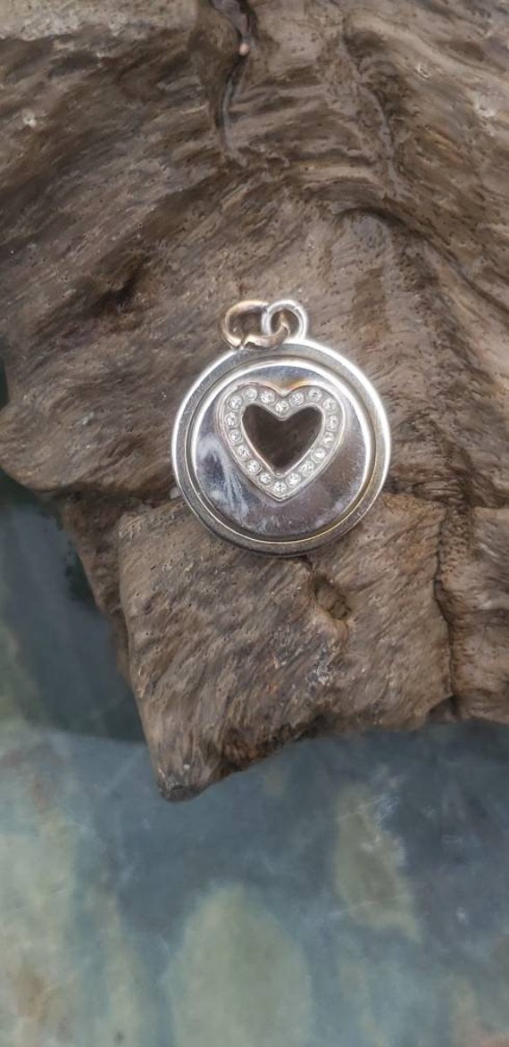 Heart Pendant Sterling Silver / Circle Pendant wi… - image 1