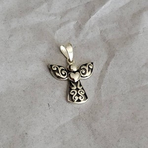Sterling Silver Angel Pendant / Angel with a Heart Pendant / Sterling Silver / Angel / Pendant / Heart