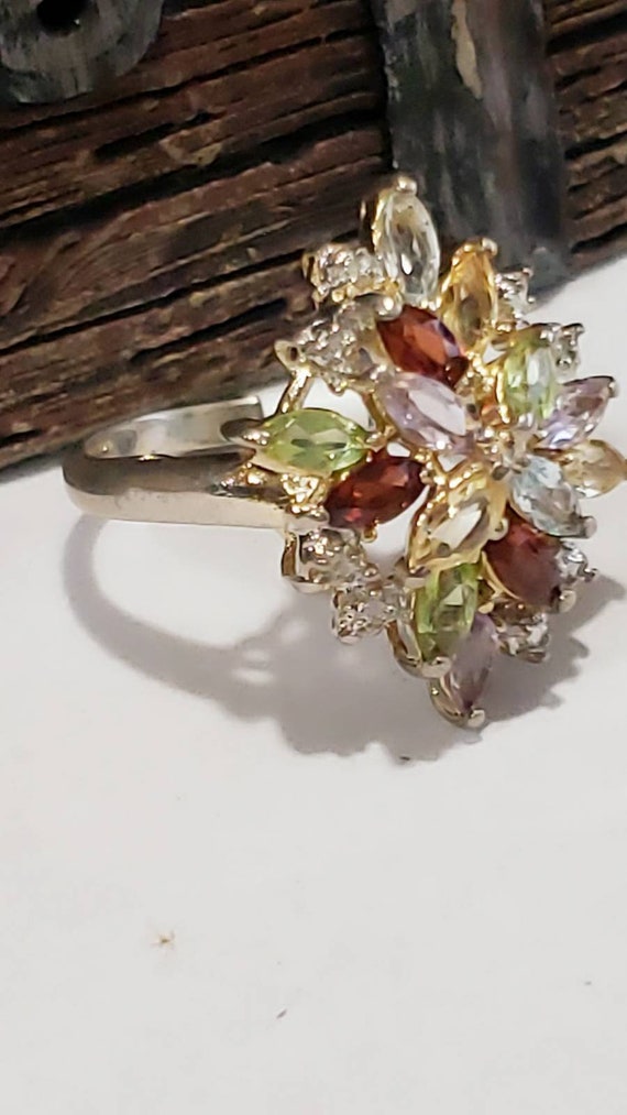 Vintage Multi Stone Sterling Silver Cocktail Ring… - image 3