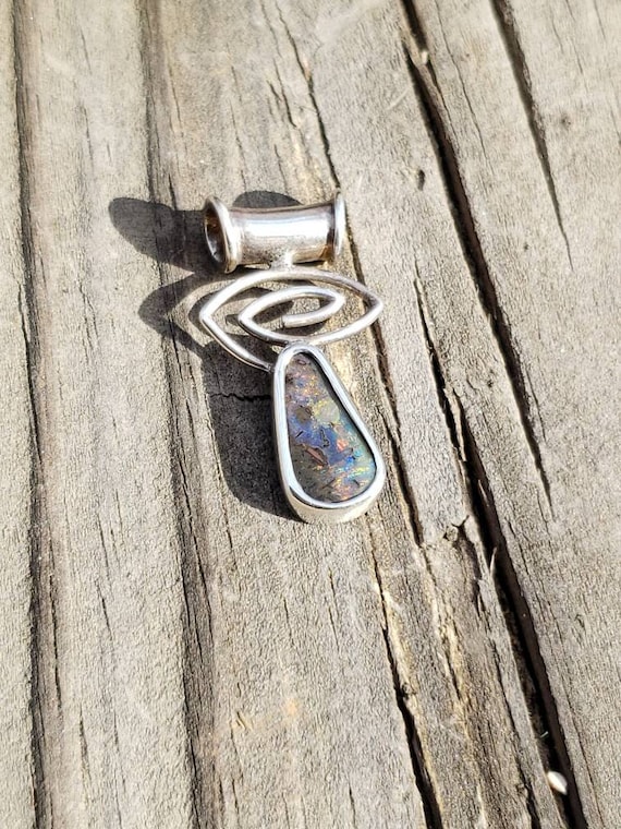 Boulder Opal Sterling Silver Modern Pendant / Ster
