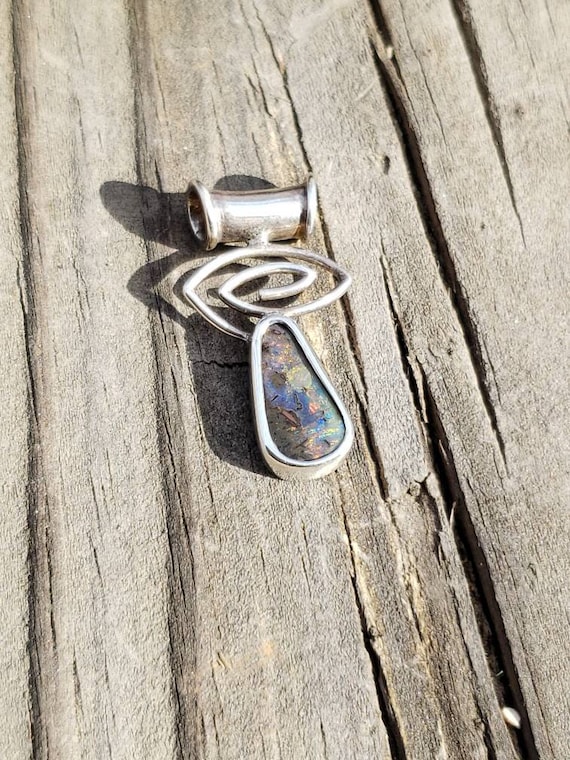 Boulder Opal Sterling Silver Modern Pendant / Sterling Silver Boulder Opal Pendant / Australian Opal / 925 Boulder Opal / Modern