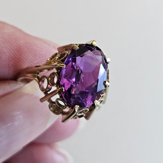 Antique 8K Yellow Gold Amethyst Ring, Size 7.5 – … - image 3