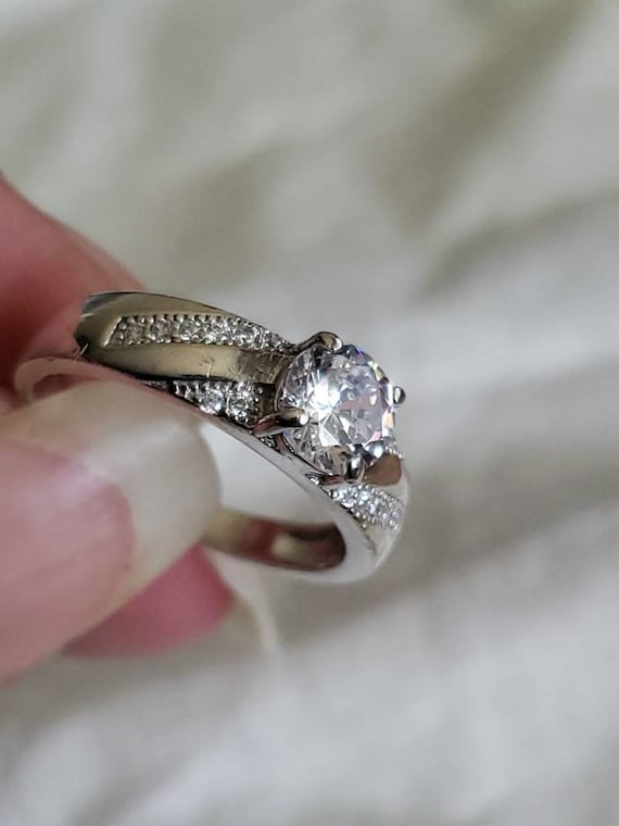 Sterling Silver Engagement Ring Cubic Zirconia / C