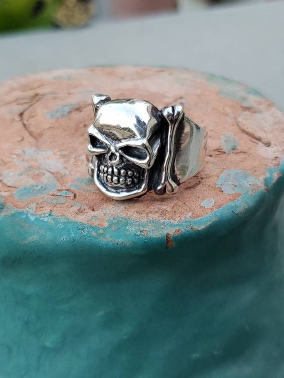 Sterling Silver Skull with Bones Ring / Skull Ring